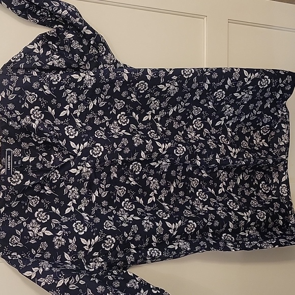 Lands' End Blue And White Flower Pattern Mandarin Collar Blouse. Size 14 - Picture 6 of 7